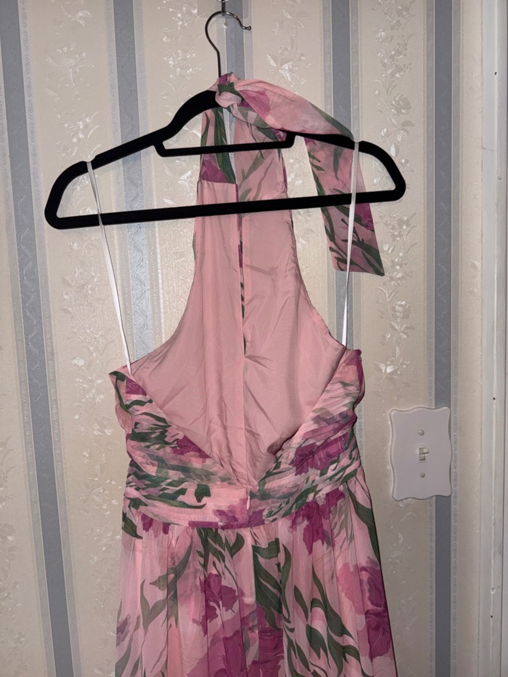 Petal & Pup Pink Floral One-Shoulder Maxi Dress with Green Leaf Detail - Picture 7 of 11